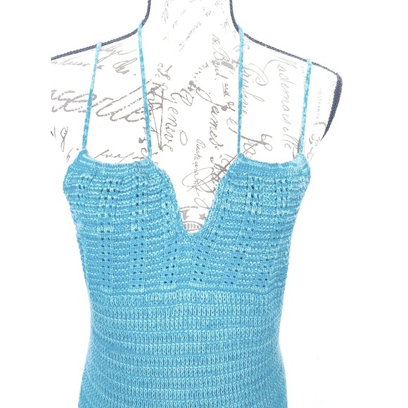 NWT Olive+Oak Blue Halter Swimsuit Cover Crochet Dress Womens Sz L Teal Sky Blue - Picture 4 of 7